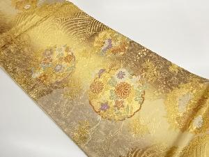 雪輪に花々模様織出し袋帯